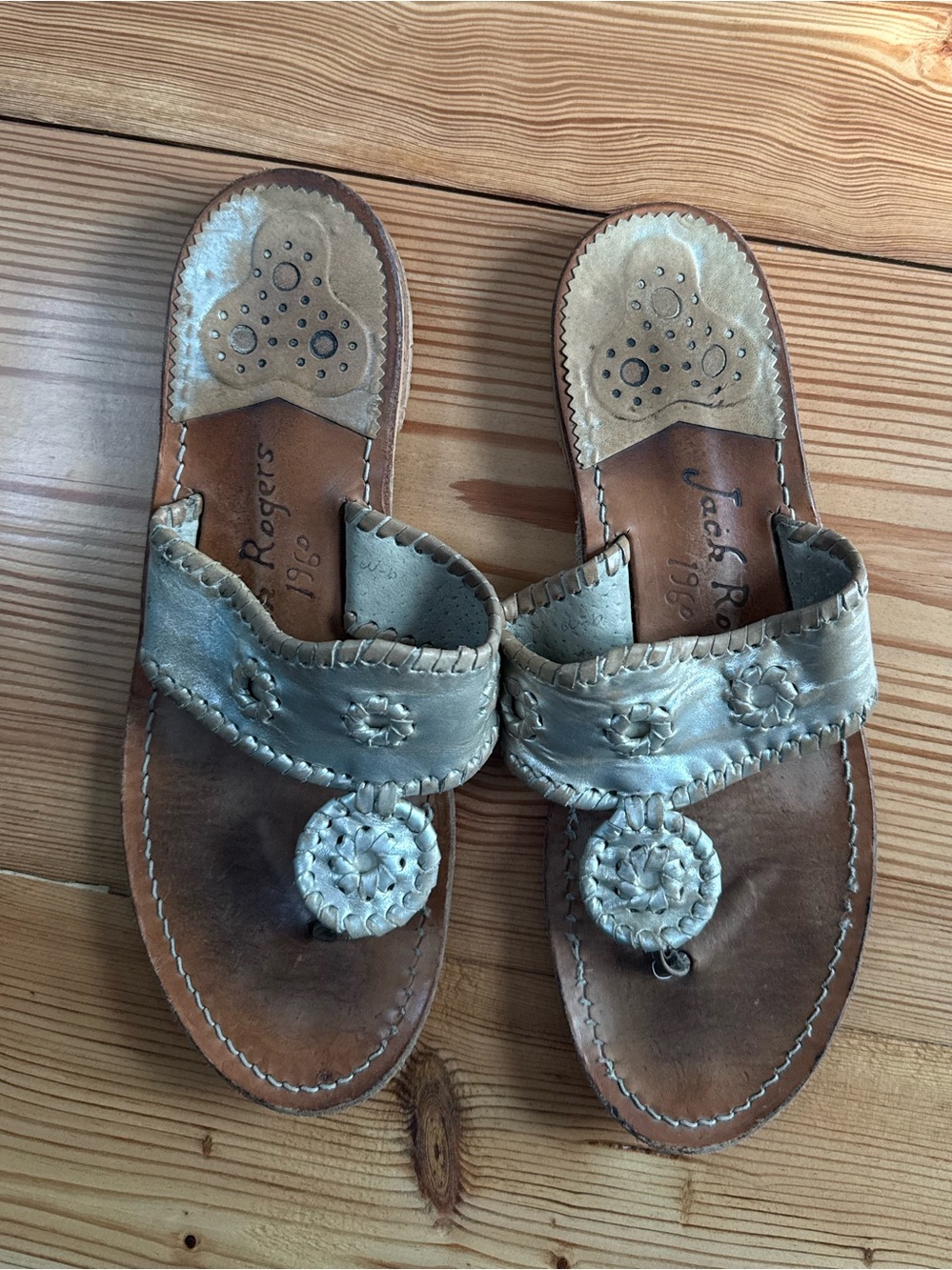 Jack Rogers Original Platinum Leather Sandal  - Women’s size 10